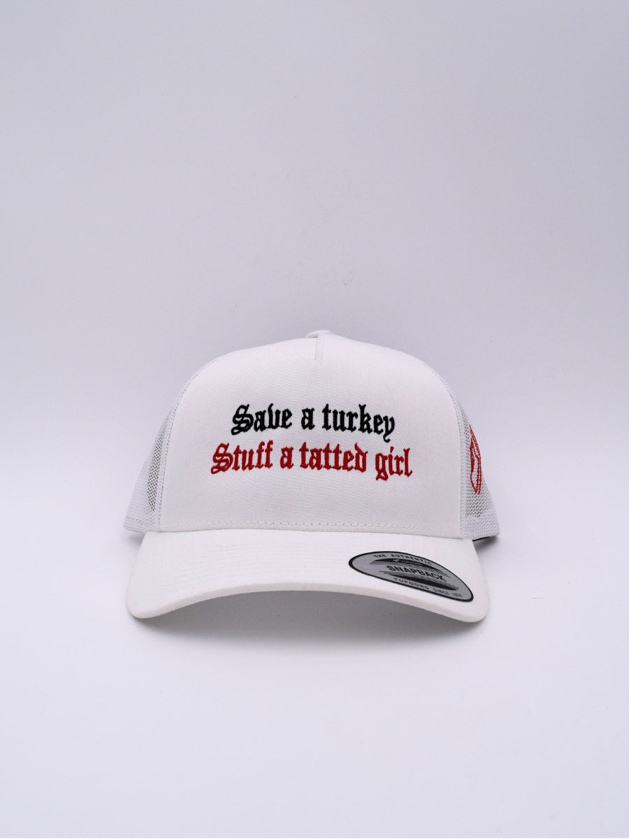 Save A Turkey Stuff A Tatted Girl Trucker Hat | Funny Holidays Mens Cap