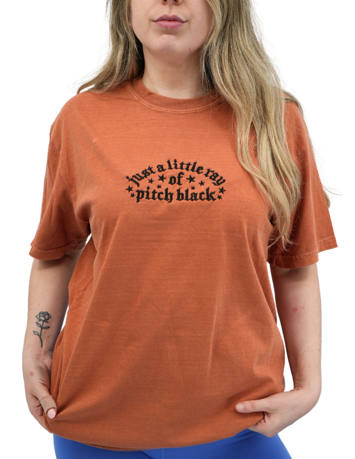 Just a Little Ray of Pitch Black Embroidered T-Shirt