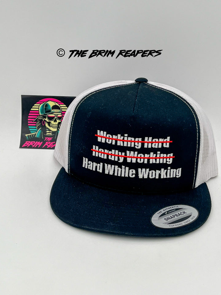 Hard While Working Trucker Hat | Funny Comedy Mens Accessories Cap