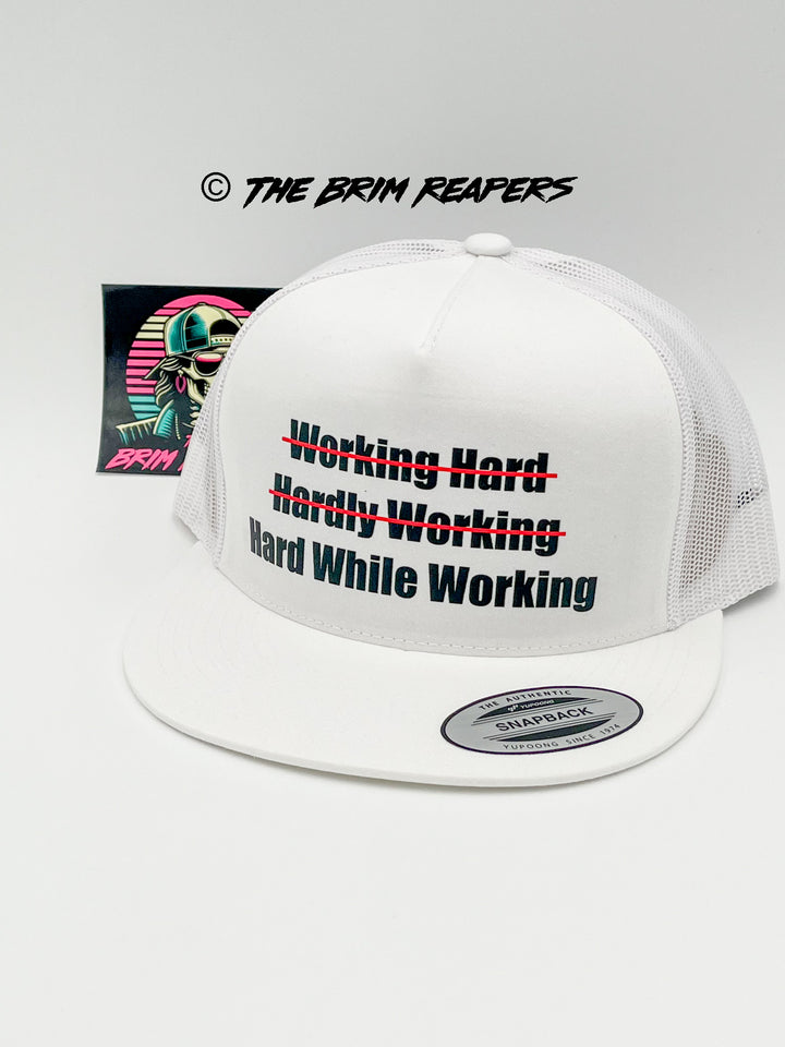 Hard While Working Trucker Hat | Funny Comedy Mens Accessories Cap