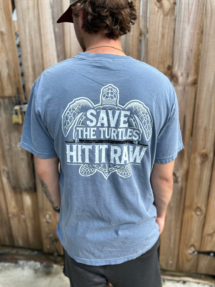 Save the Turtles, Hit It Raw T-Shirt | Environment Funny Comedy Plastic Straws