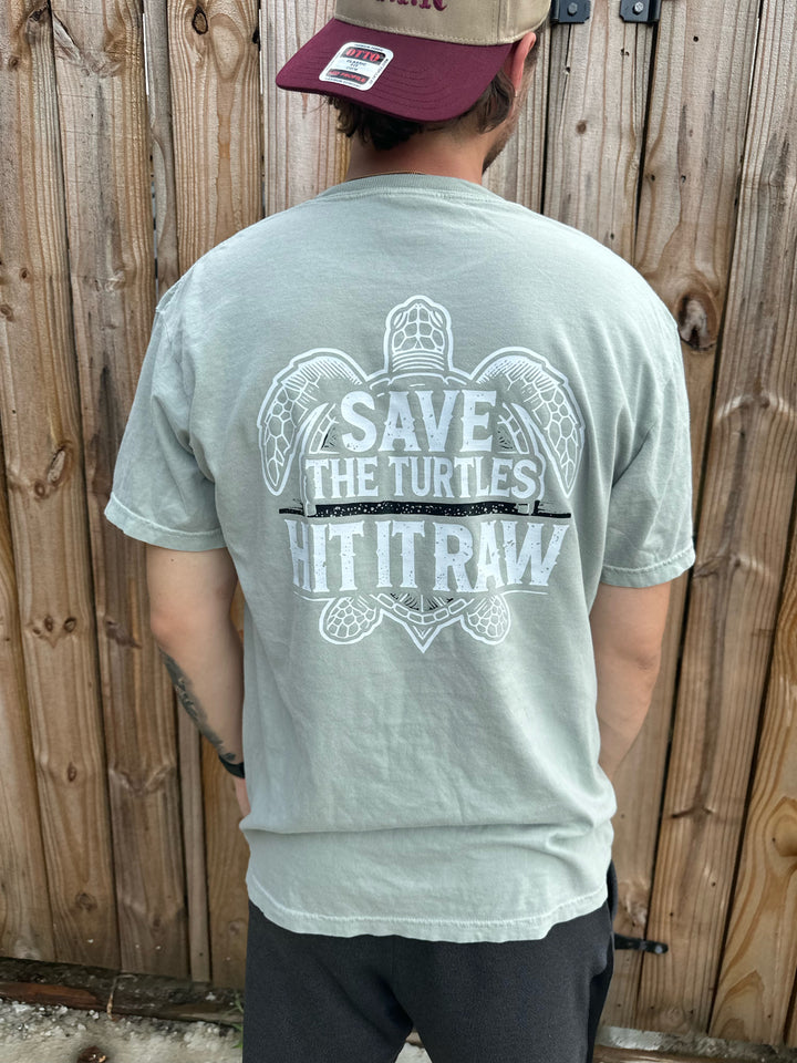 Save the Turtles, Hit It Raw T-Shirt | Environment Funny Comedy Plastic Straws