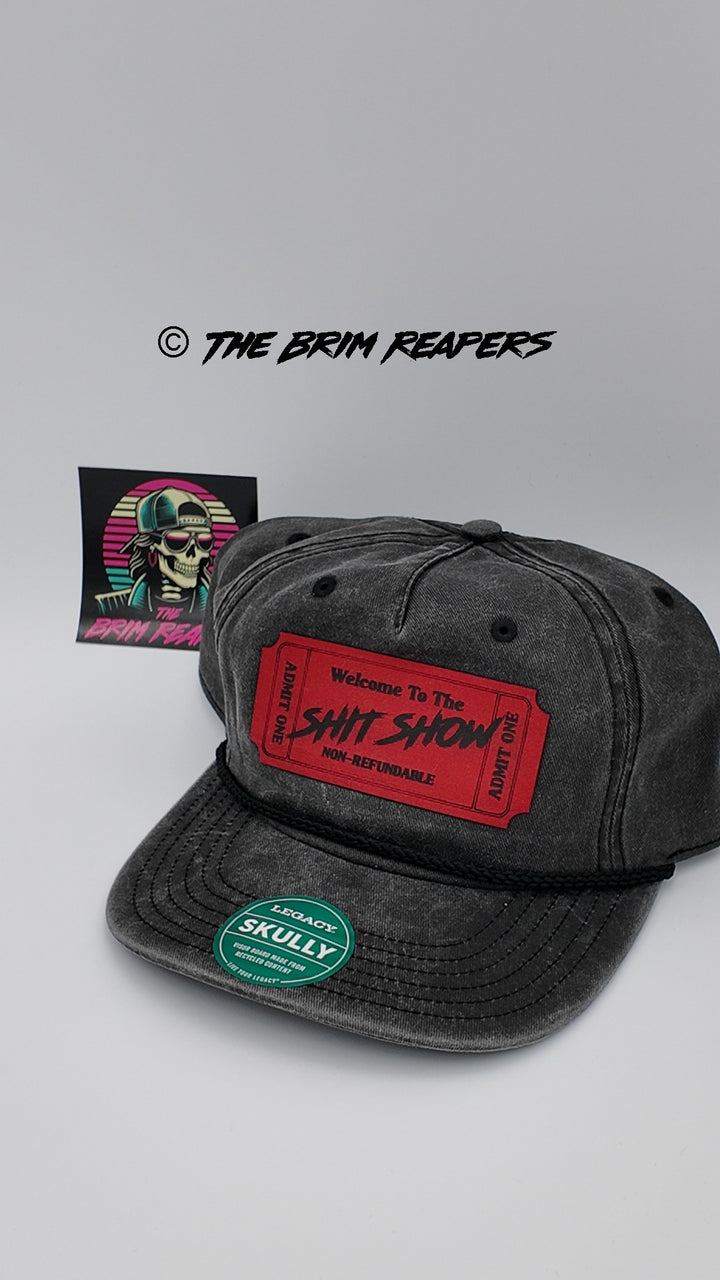 Ticket To The Sh!T Show Patch Hat | Funny Humor Comedy Accessories Flatbill Leather Dad Trucker